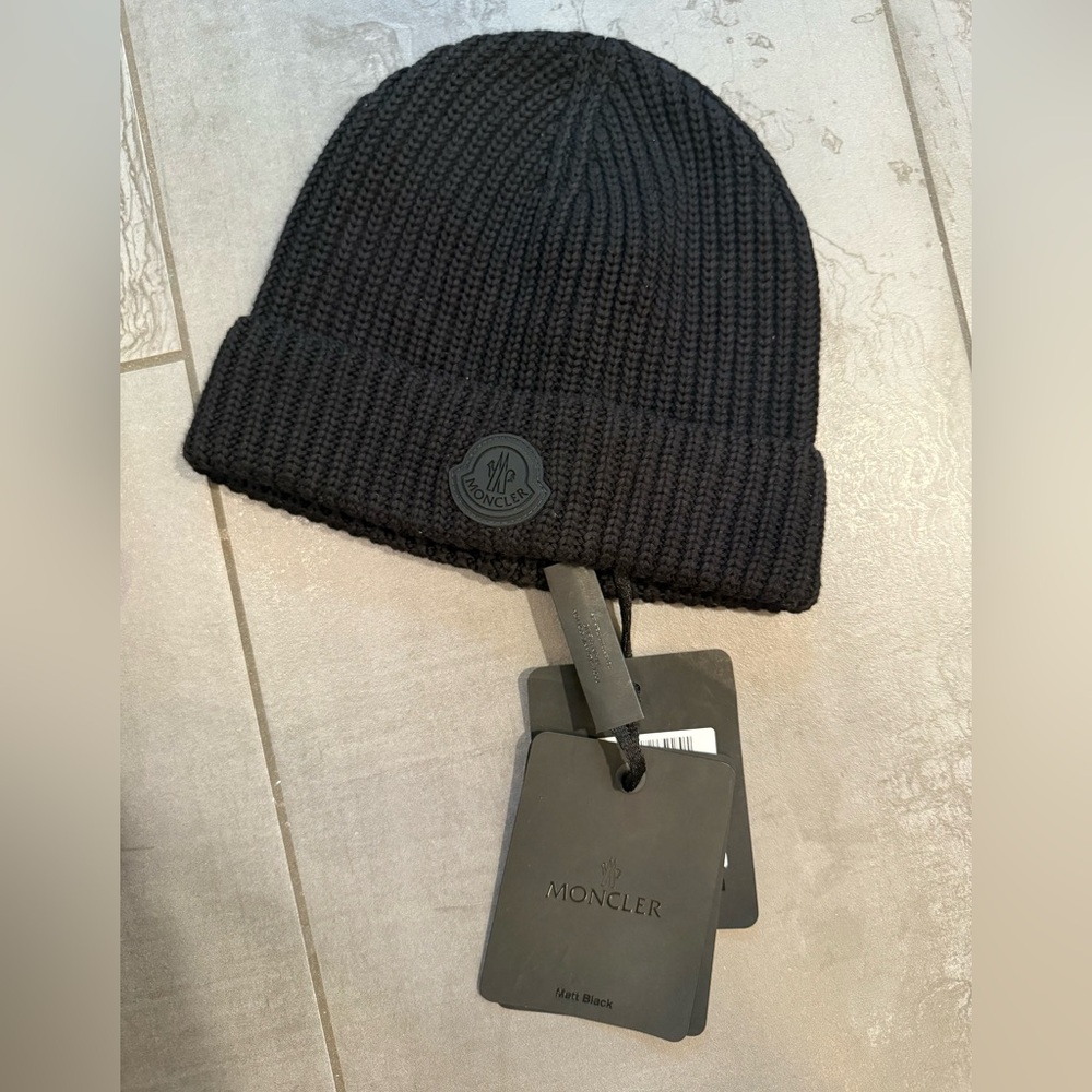 NWT MONCLER Berretto Tricot Black Knit Cap Beanie Modello Organic Cotton Unisex